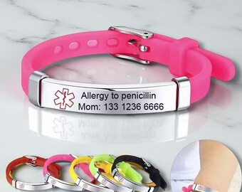 Pulsera de identificación impermeable para niños, pulsera médica para niños, pulsera de silicona de contacto de emergencia, brazalete SOS, brazalete anticaída.
