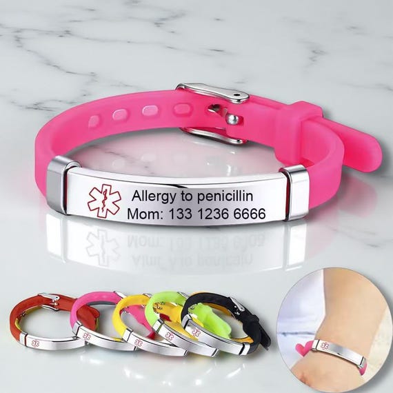 Child Waterproof ID Bracelet,Kids Medical Bracelet Child ID Bracelet, Emergency Contact Silicone Bracelet Band,SOS Armband ,Notfall Armband,