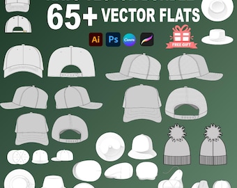 Hats Vector Bundle 65+ Vector Flats | Trucker Hat Mockup & Baseball Cap Templates | Editable Headwear Design | Print Ready Files