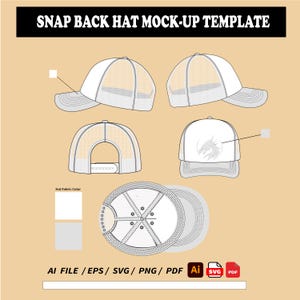 5-Panel Snapback Hat, Urban Streetwear Hat Mockup Vector Template, Blank Hat Illustration, Drawing for Tech Pack, Techpack Mockup Vector