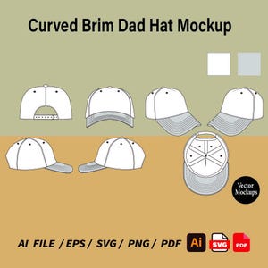 Curved Brim Dad Hat, Streetwear Cap Tech Pack, Hat Mockup Illustrator, Procreate Mockup, Blank Cap Template, Flat Sketch, Snap back mockup