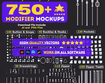 750 Modifiers Pockets Streetwear Vector Mock up pack Mockups Clothes Brands Tech Pack Canva Templates Editable Designs AI and Png File Tech