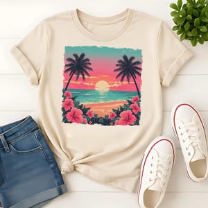 Retro Sunset Beach PNG: Vintage Summer Clipart (Digital Download)