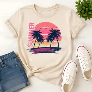 Retro Summer Sunset Palm PNG: Beach Vibes Sublimation (Digital Download 4000x4000px 300DPI)