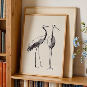 Cranes Art Print Minimalist Birds Printable Art Crane Pencil Sketch Nature Wall Decor Elegant Art Print Black And White Lake House Wall Art