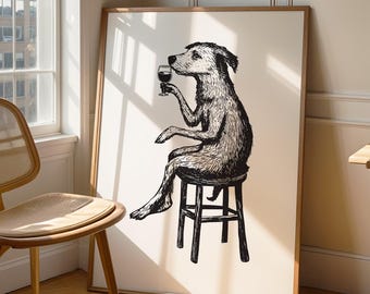 Lustiger Hund Wein Kunstdruck: Lustiges Küchen Bar Poster (Digitaler Download)
