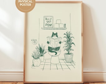 Funny Bathroom Art Minimalist Cat on Toilet Poster Art for Pet Owners Have a Nice Poop Print
