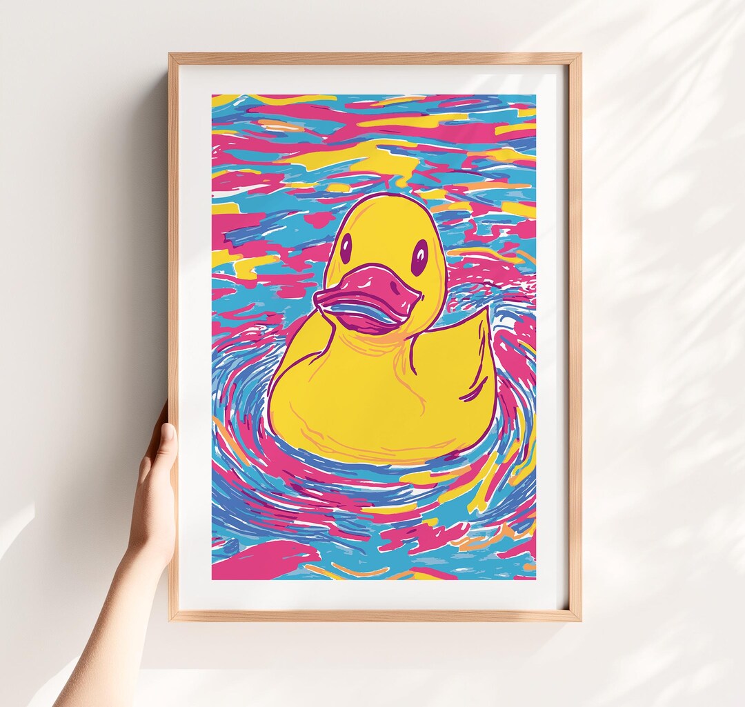 Yellow Rubber Duck Print Maximalist Bathroom Art Colorful Pop Accent ...