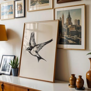 Retro Swallow Print Bird Sketch Art Printable Swallow Home Decor Abstract Bird Print Art Vintage Nursery Print Neutral Minimalist Wall Decor