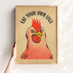 Eat Your Own Legs Vegan Print Chicken Art Print Vegetarian Wall Art Kitchen Nook Decor Printable Kitchen Art Retro Print Digital Cafe Art