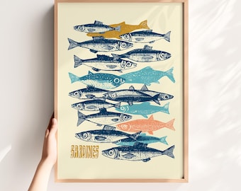 Retro Sardines Kitchen Print: Vintage Coastal Food Illustration (Digital Download)
