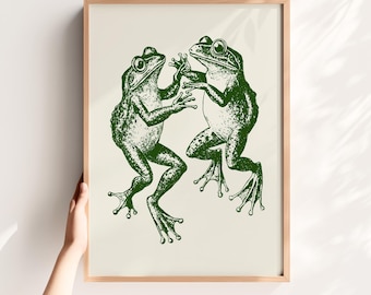 Dancing Frogs Art Print: Funky Vintage Illustration (Digital Download)