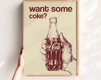 Impressão retrô da Coca-Cola: arte engraçada para parede de cozinha e bar (download digital)