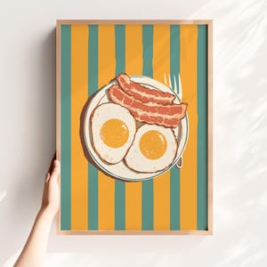 Eggs and Bacon Retro Breakfast Print – Funny Kitchen Wall Art, Brunch Diner Decor, Digital Download for Food Lovers