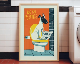 Are You Pooping Dog Toilet Digital Print Colorful Funny Bathroom Art Printable