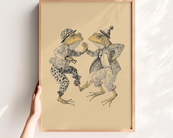Retro Dancing Frogs Print – Funny Frog Wall Art Cottagecore Vintage Nursery Art Digital Download