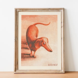 Good Boy Dachshund Art Print – Whimsical Dog Wall Decor, Cute Sausage Dog Poster for Pet Lovers, Digital Download