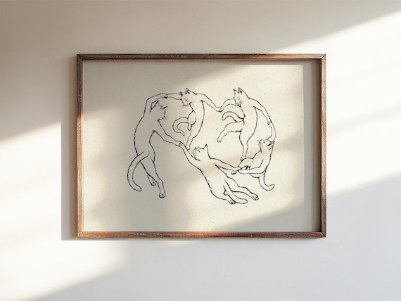 Funny Cat Poster Matisse Style Dancing Cats Print | Hand Drawn Minimalist Physical Print