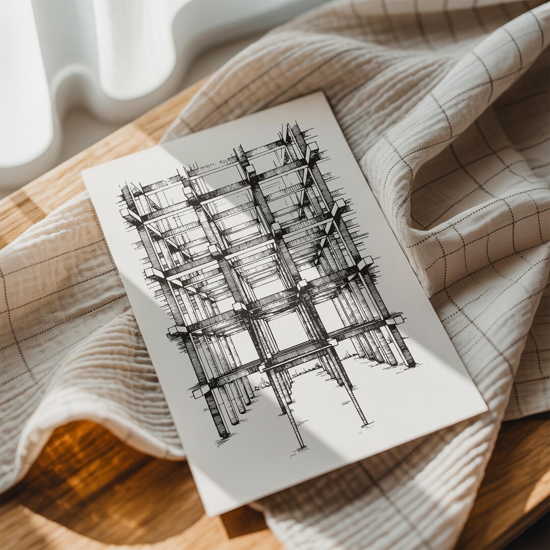 Building Line Drawing Abstract Building Drawing Abstract Line Art Study Room Decor Modern Zen Hand ...