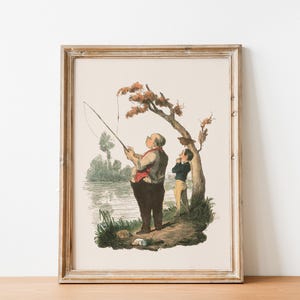 Fisherman Wall Print Vintage Fishing Art Printable French Aesthetic Print Funny Gift for Dad Outdoors Wall Art Retro Cabin Wall Art Sports