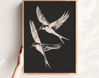 Swallow Bird Print Set: Vintage Sketch Art (Digital Download)