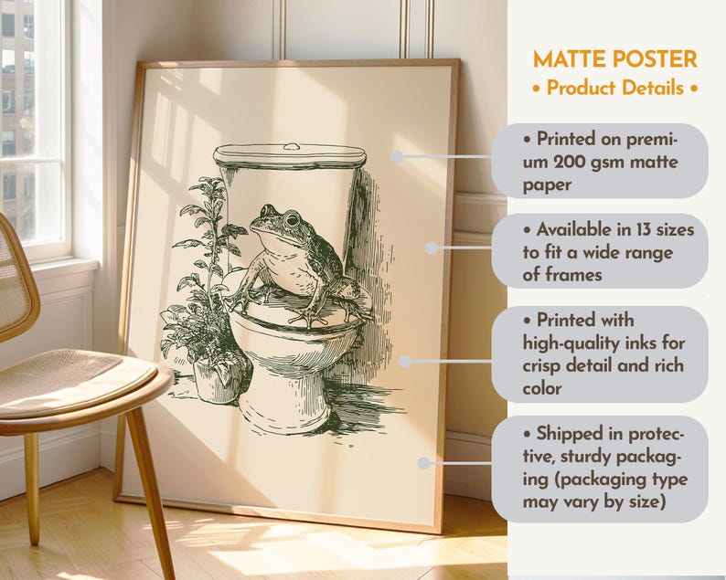Frog on Toilet Poster Funny Bathroom Art Restroom Wall Art Powder Room ...