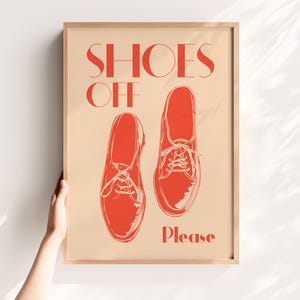 Take Shoes Off Wall Decor Retro Cream Red Print No Shoes Please Printable Entrance Sign Retro Poster Digital Entryway Shoe Art Airbnb Decor
