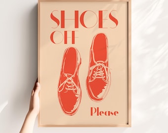Shoes Off Please Print Retro Minimalist Entryway Wall Art Printable (Digital Download)