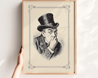 Lámina artística divertida para el baño: Póster vintage de caballero para el baño (Descarga digital)
