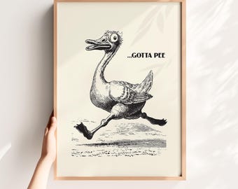 Póster de pato con estampado "Tengo que orinar": Divertido póster retro para el baño de invitados (Descarga digital)