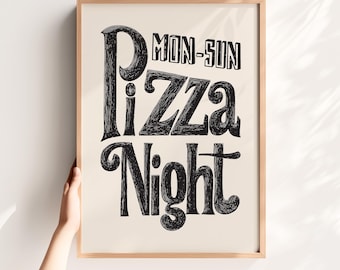 Retro Pizza Nacht Poster: Lustige Küche Wand Kunst Wohnzimmer Poster (Digitaler Download)