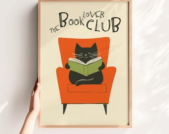 Book Lover Cat Print: Funny Reading Poster, Home Library Decor (Digital Download)