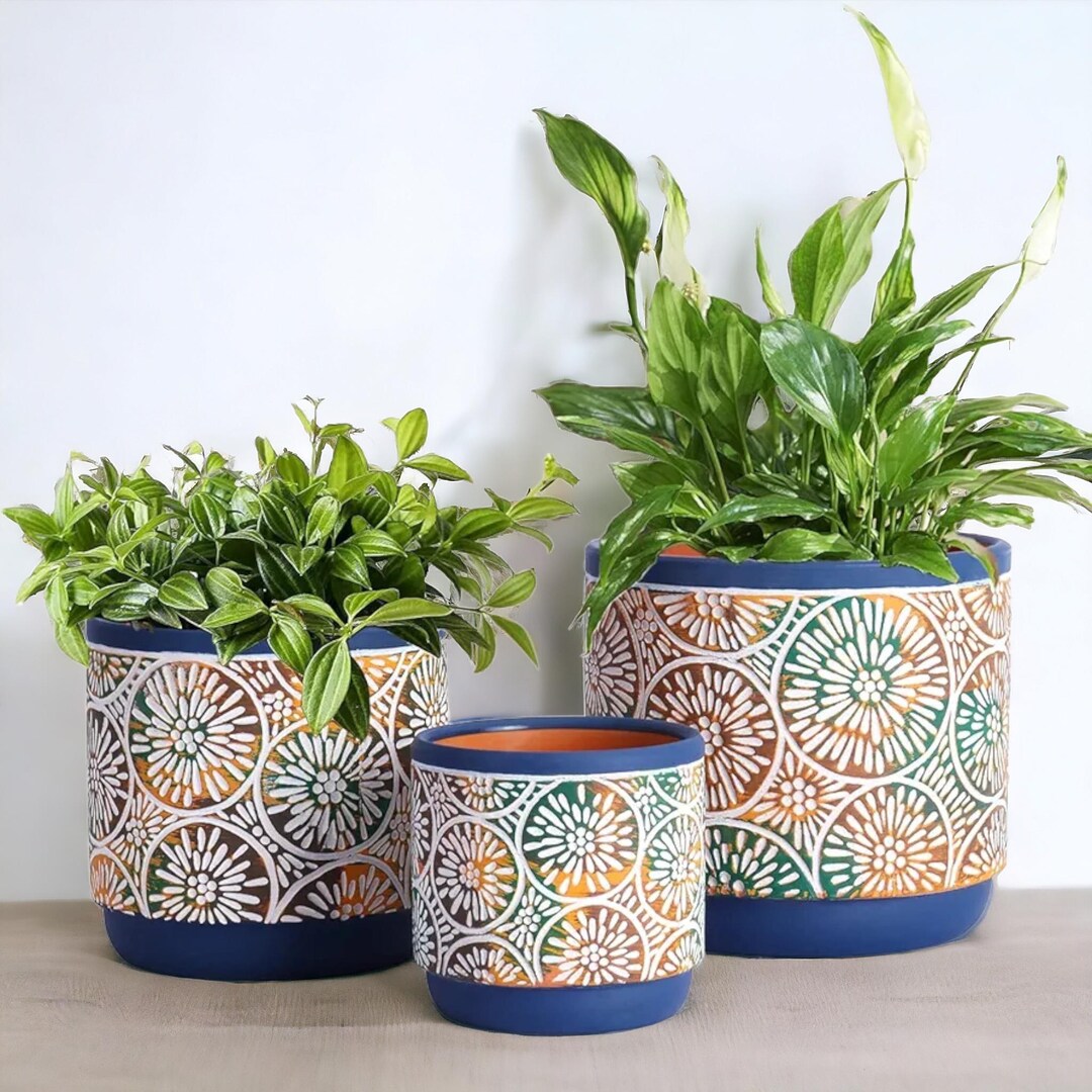 Modern Ceramic Plant Pots Set of 3 with Drainage Holes - 5.7/4.7/3.5 ...
