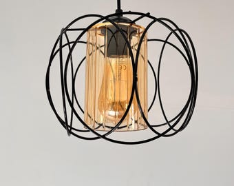 Lampadario fatto a mano in filo metallico e metallo / Lampada da soffitto rustica industriale / Lampada decorativa in stile loft / Lampada a sospensione vintage con attacco E27