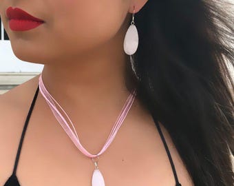 Regalo del día de la madre, regalo para mamá, collar de cuarzo rosa, pendientes de cuarzo rosa, joyas de cuarzo rosa,