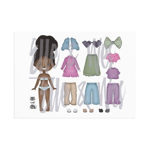 Druckbare Papierpuppe, digitaler Sofort-Download, Dress Up Aktivität, schwarze Mädchen Modepuppe, schwarze Papierpuppe afroamerikanische Buch beschäftigt