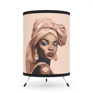 Rose Tan Tripod Lamp, Black Woman Art Shade, Mid Century Modern, Home Decor, Fashion,  Black Girl Magic, Interior Lighting, Unique, African