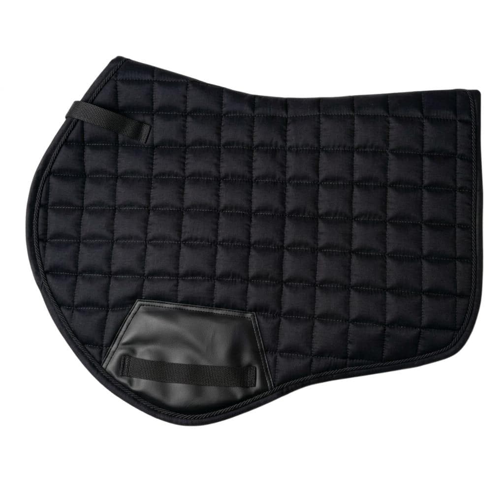 Tapis De Selle FULL Basic Velvet – Effet Velours, Passepoil Torsadé, Forme Jumping, Amorti Et Personnalisable – Noir