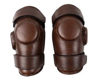 Rodilleras de piel para polo, color marrón / Protectores de rodilla para equitación / Correa ajustable