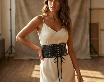 Handmade Wide Leather Corset Belt, Renaissance Costume Waist Cincher