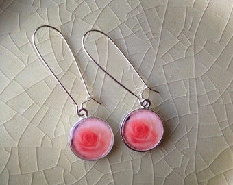 Petoskey Orange Rose Photo - Sterling Silver Long Dangles