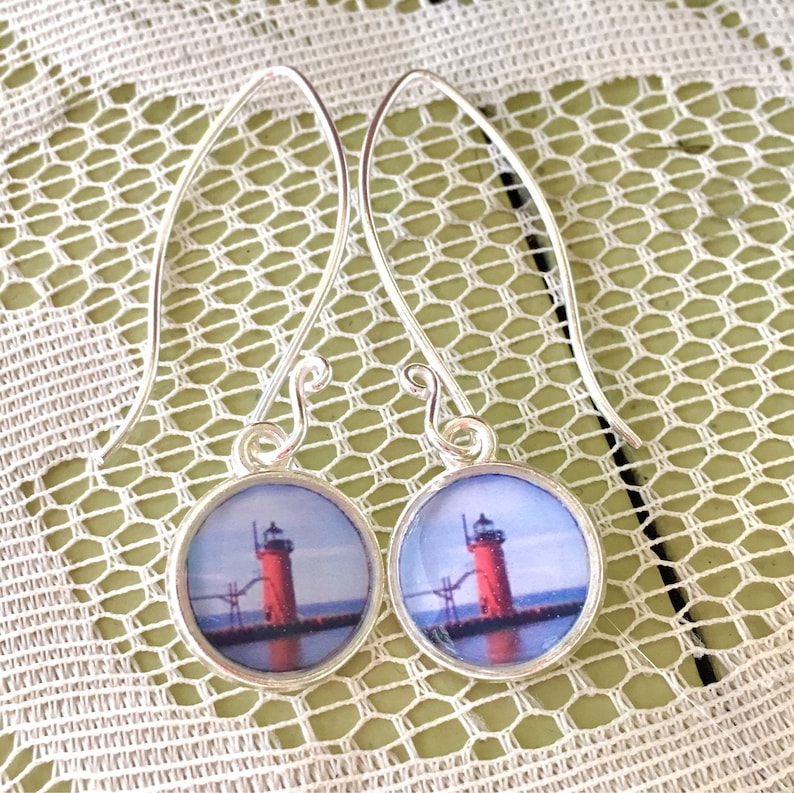 South Haven Lighthouse Photograph Earrings image 1