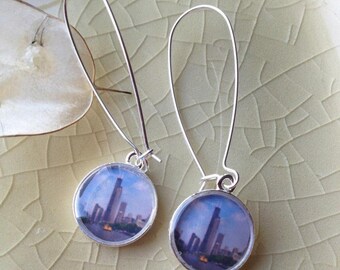 Chicago Skyline – kolczyki ze srebra próby 925 ze zdjęciem