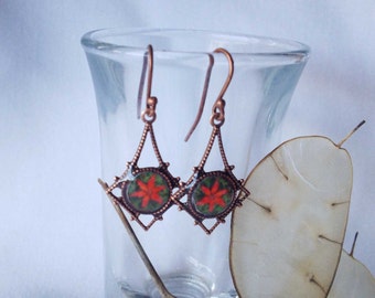 Syracuse, IN - Red Lily. Vintage Dangles