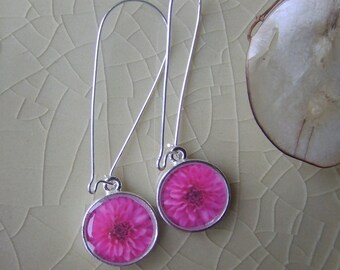 South Bend Pink Garden Mum - Sterling Silver Photograph Earrings