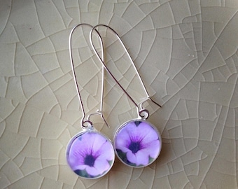 Niles Purple Flower - Sterling Silver Photograph Earrings