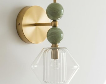 Double Layer Glass Onyx Stone Wall Light – Modern Brass Sconce