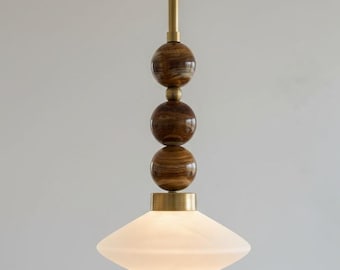 Handmade Frosted Glass Pendant Light with Natural Brown Onyx Stones | Diamond Shape Glass Hanging Light