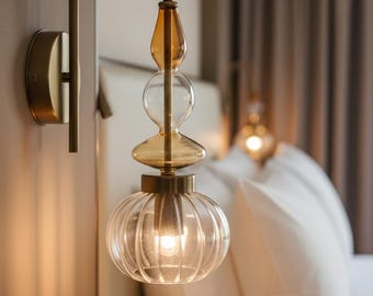 Glass Wall Sconce, Modern Brass Wall Light, Colored Glass Lighting, Bathroom Vanity Light, Bedside Wall Lamp, Handmade Fixture