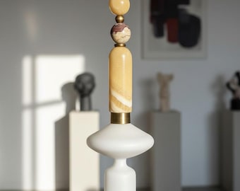 Handmade Marble Pendant Light with Natural Onyx Stones | Blown Glass Hanging Light
